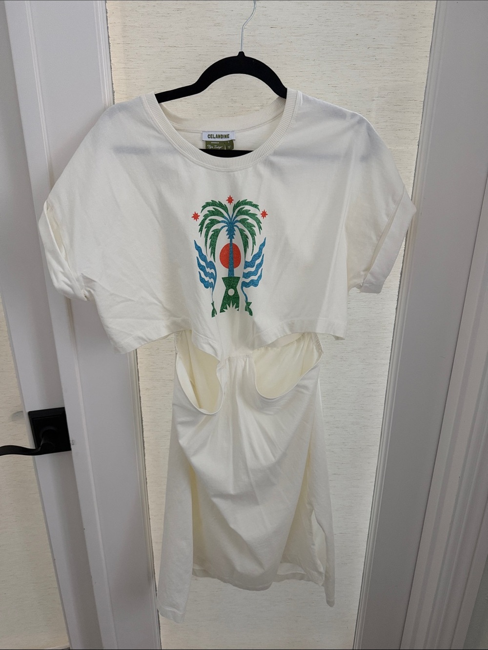 Women's Cream Graphic Cutout Midi Dress